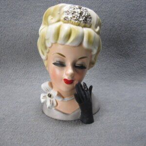Vintage Enesco Lady Head Vase 6.5in Ceramic MCM Planter TLC Finger
